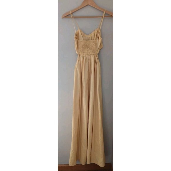 Abercrombie & Fitch Cut Out Maxi Dress Size Medium Tall Yellow Sleeveless Ruched - Picture 5 of 8
